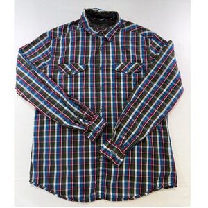 Esprit Urban Fit Mens L Plaid Button Down Blue Red Green Cotton Long Sleeve